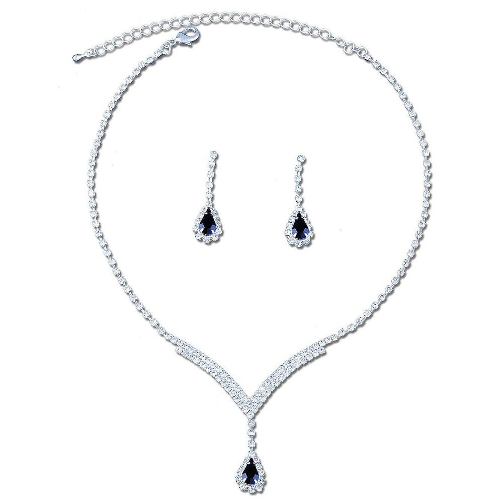 Diacly Y Shape Rhinestone Necklace Set Women OS Silver Clear Bridal Glam NEW - Picture 7 of 8
